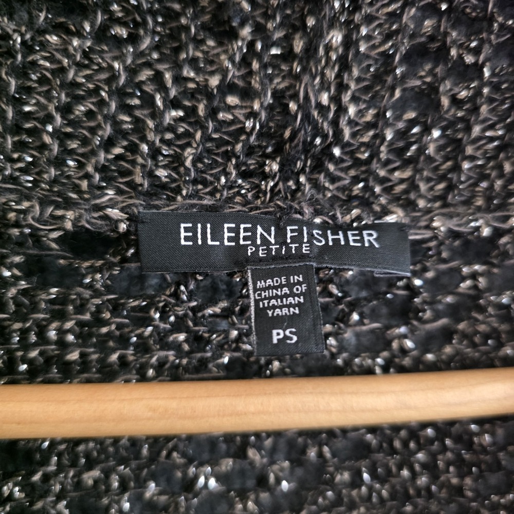 Eileen Fisher Cardigqn Sweater PS Brown Green Linen Open Front Long Sleeve Drape - Picture 7 of 8
